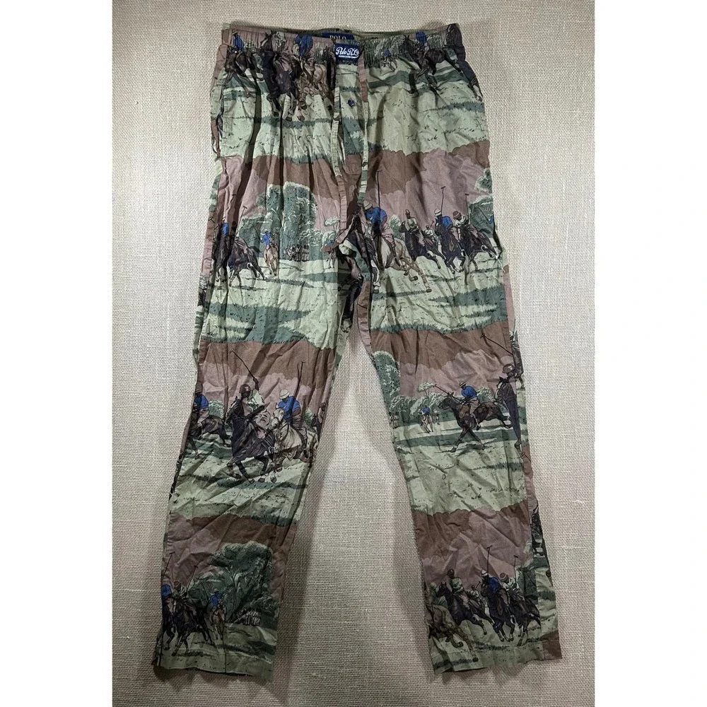 Polo Ralph Lauren Mens Large Pajama Pants Equestrian Polo Match Print Cotton L